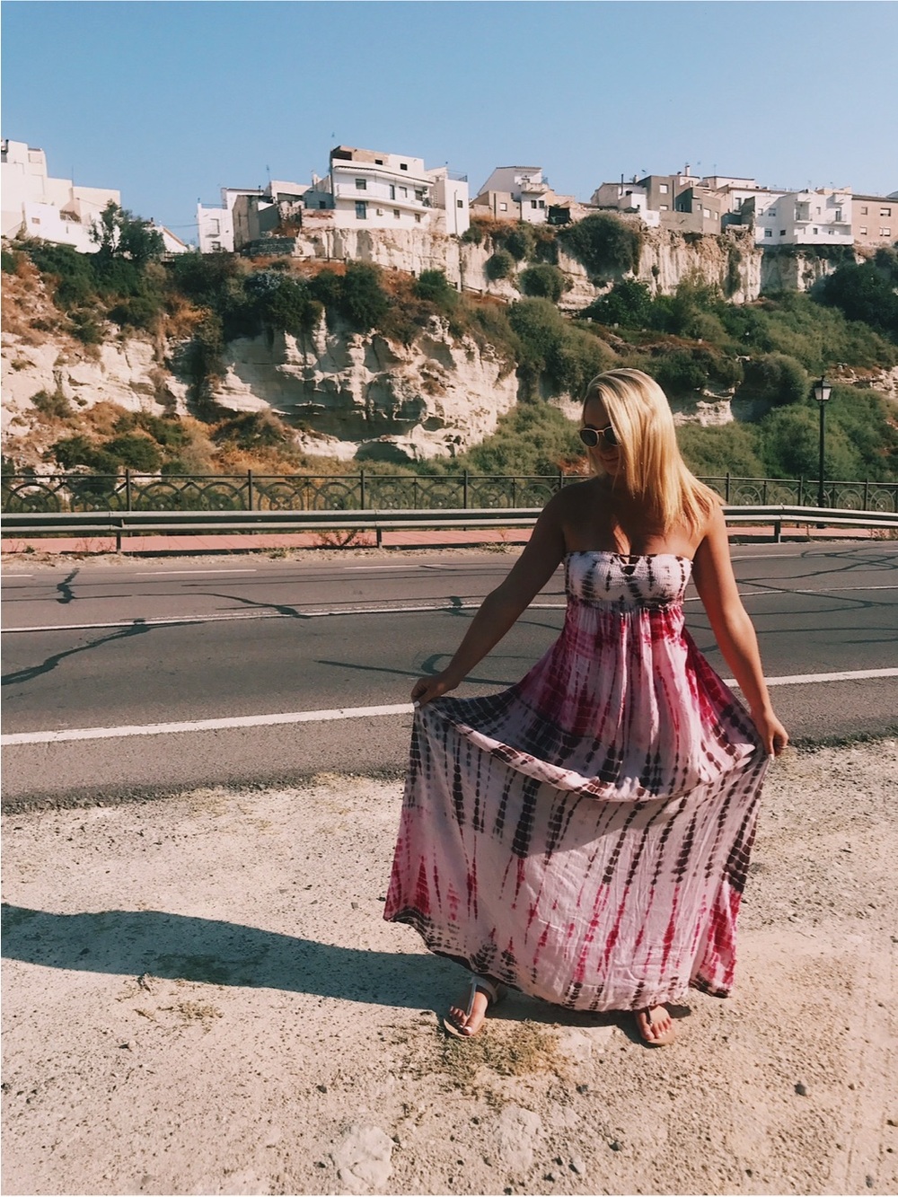 Strapless Pink Tie-Dye Maxi Dress with Smocked Bodice